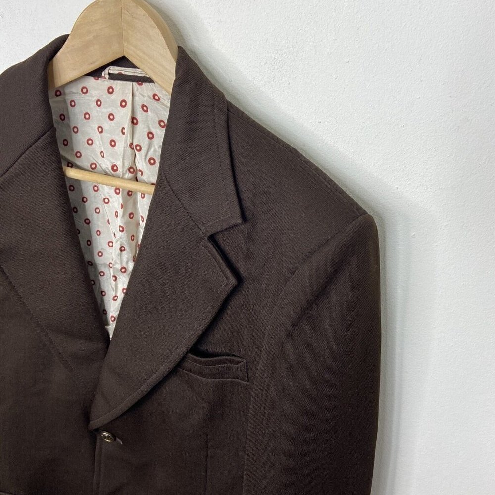 Vintage Sears 70s Disco Polyester Men 40 Brown Blazer Sports Coat Hipster - Picture 2 of 11